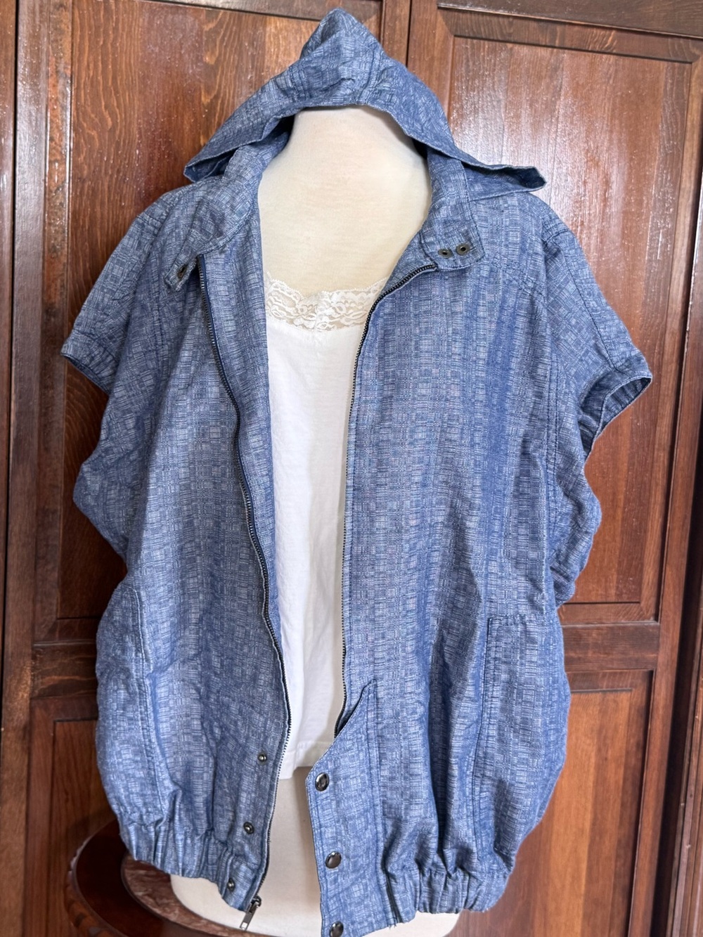 Derek Lam Coastal Grandmother Organic Cotton Zip Up Blue Jacket Vest XL